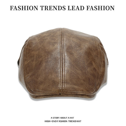 AutumnWinter American-style Leather Trapper Hat Men's Vintage Painter's Cap