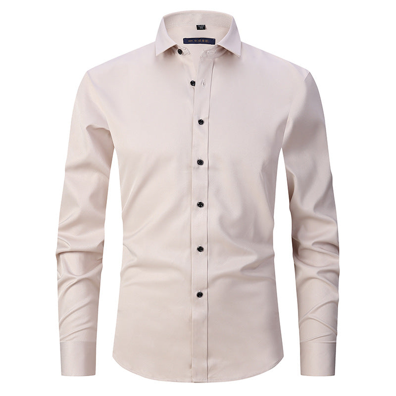 Solid-color Stretchy Cardigan Wrinkle-resistant Long-sleeve Shirt